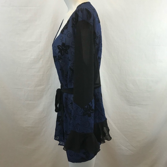2/$40 Navy and Black Chiffon Floral Robe - Picture 6 of 9